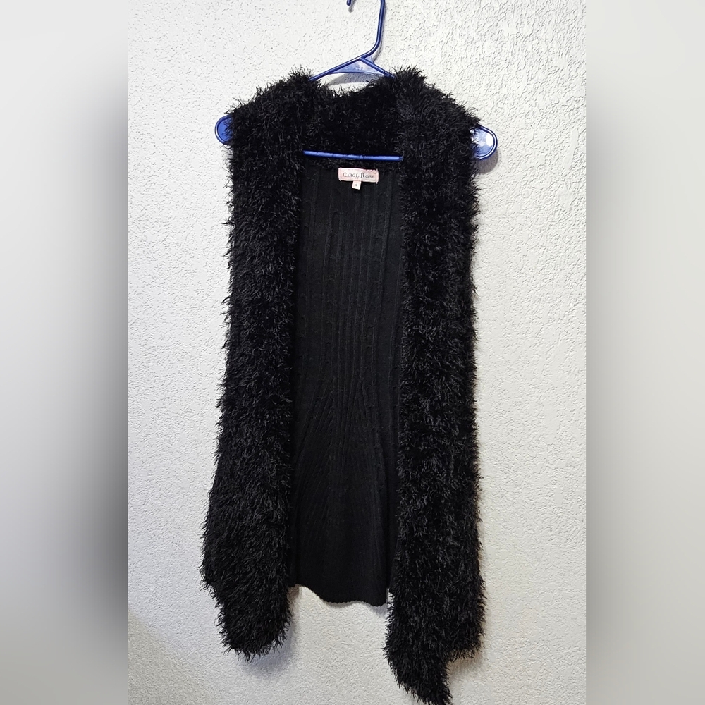 Carol Rose Faux Fur-Lined With Asymmetrical Black sweater Vest Size S